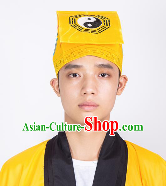 Chinese Traditional Taoism Headwear National Taoist Priest Yellow Hat for Men