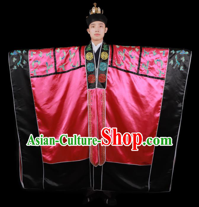 Chinese Traditional Taoism Costume National Taoist Priest Embroidered Dragons Rosy Cassock for Men