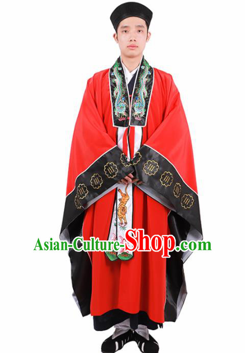 Chinese Traditional Taoism Costume National Taoist Priest Embroidered Bagua Red Cassock for Men