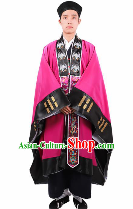 Chinese Traditional Taoism Costume National Taoist Priest Embroidered Bagua Rosy Cassock for Men