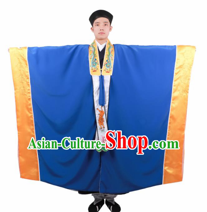 Chinese Traditional Taoism Costume National Taoist Priest Embroidered Bagua Blue Cassock for Men