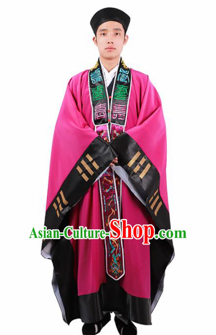 Chinese Traditional Taoism Costume National Taoist Priest Embroidered Bagua Rosy Cassock for Men