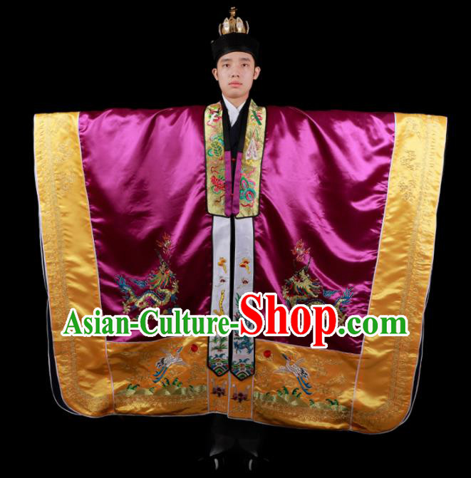 Chinese National Taoist Priest Embroidered Dragons Purple Cassock Traditional Taoism Costume for Men