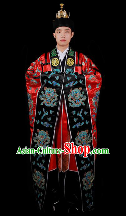 Chinese National Taoist Priest Embroidered Dragons Red Cassock Traditional Taoism Costume for Men