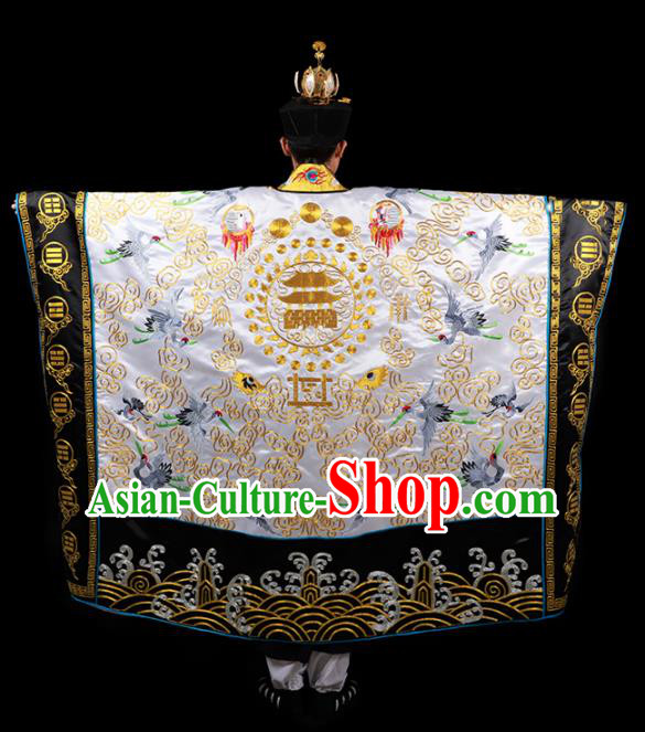 Chinese National Taoist Priest Embroidered Cranes White Cassock Traditional Taoism Costume for Men