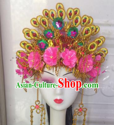 Chinese Traditional Beijing Opera Golden Phoenix Coronet Headwear Peking Opera Diva Hair Accessories for Kids