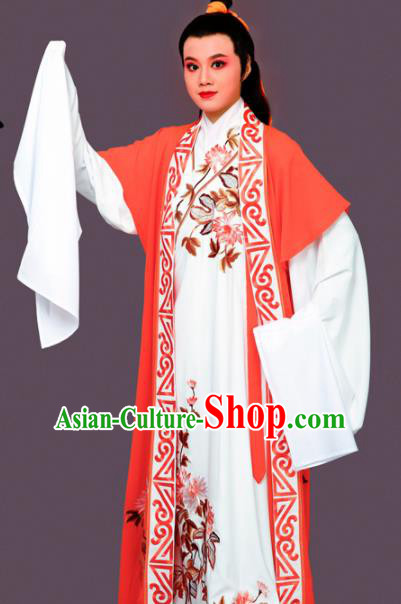 Chinese Traditional Peking Opera Nobility Childe White Embroidered Robe Beijing Opera Niche Costume for Men