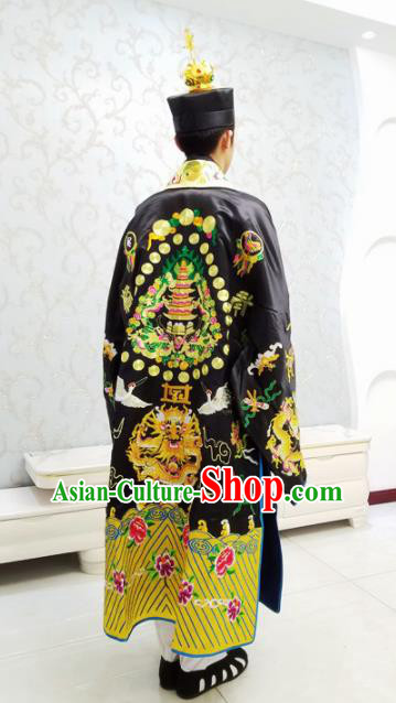 Chinese National Taoism Embroidered Black Cassock Traditional Taoist Priest Rites Costume for Men
