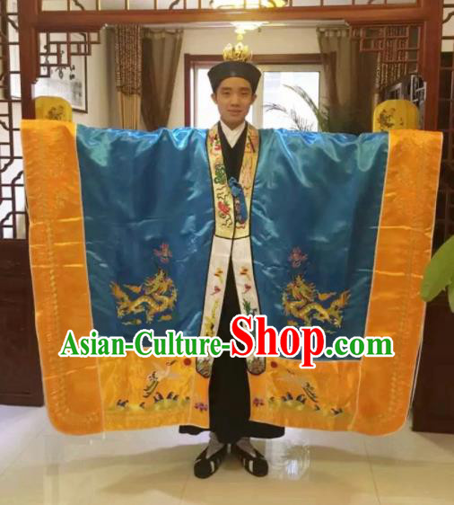 Chinese National Taoism Embroidered Blue Priest Frock Cassock Traditional Taoist Priest Rites Costume for Men