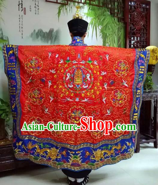Chinese National Taoism Embroidered Red Priest Frock Cassock Traditional Taoist Priest Rites Costume for Men