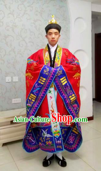 Chinese National Taoism Red Priest Frock Embroidered Cassock Traditional Taoist Priest Rites Costume for Men