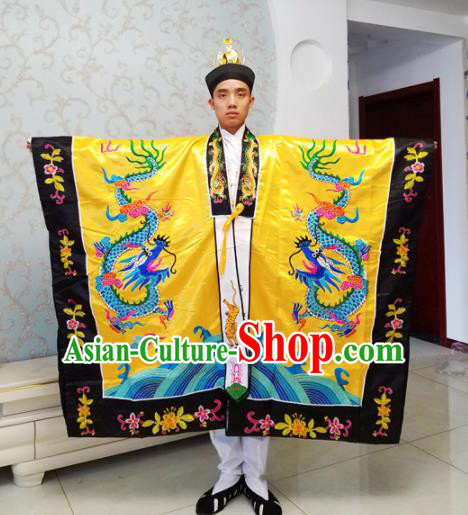 Chinese National Taoism Priest Frock Embroidered Golden Cassock Traditional Taoist Priest Rites Costume for Men