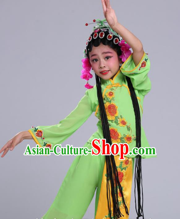 Chinese Traditional Beijing Opera Costume Peking Opera Diva Green Clothing for Kids