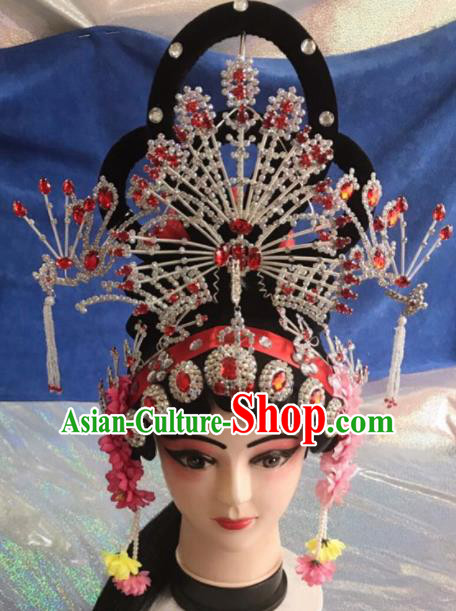 Chinese Traditional Beijing Opera Imperial Consort Wigs and Phoenix Coronet Hairpins Peking Opera Peri Hair Accessories for Women