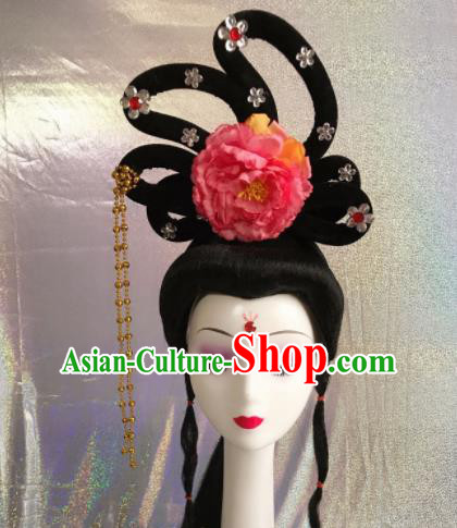 Chinese Traditional Beijing Opera Court Princess Wigs Sheath Peking Opera Peri Hair Accessories for Women