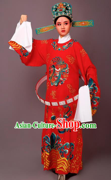 Chinese Traditional Peking Opera Number One Scholar Red Embroidered Robe Beijing Opera Niche Costume for Men