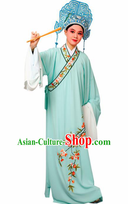 Chinese Traditional Peking Opera Niche Embroidered Cherrim Green Robe Beijing Opera Scholar Costume for Men