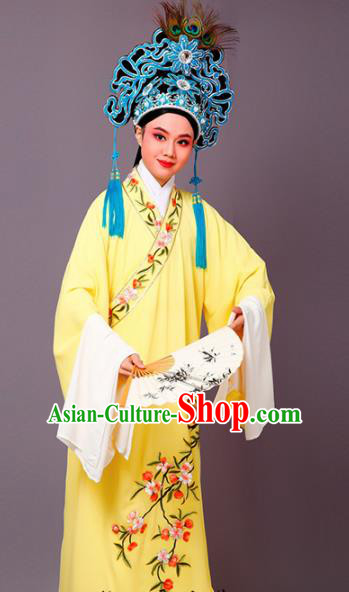 Chinese Traditional Peking Opera Niche Embroidered Cherrim Yellow Robe Beijing Opera Scholar Costume for Men