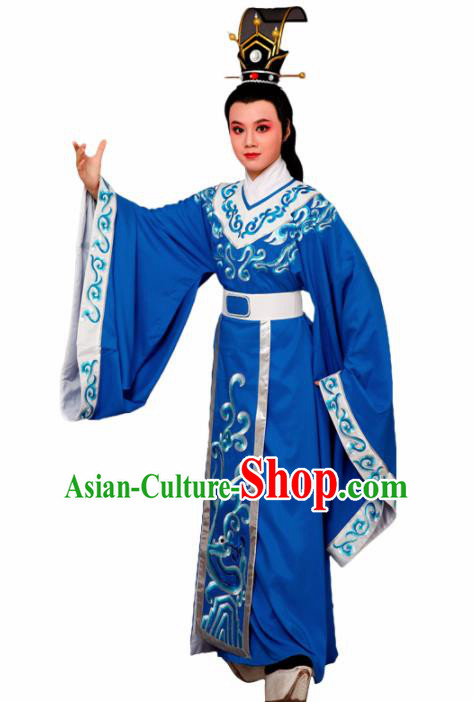 Chinese Traditional Peking Opera Prince Blue Robe Beijing Opera Niche Embroidered Costume for Men