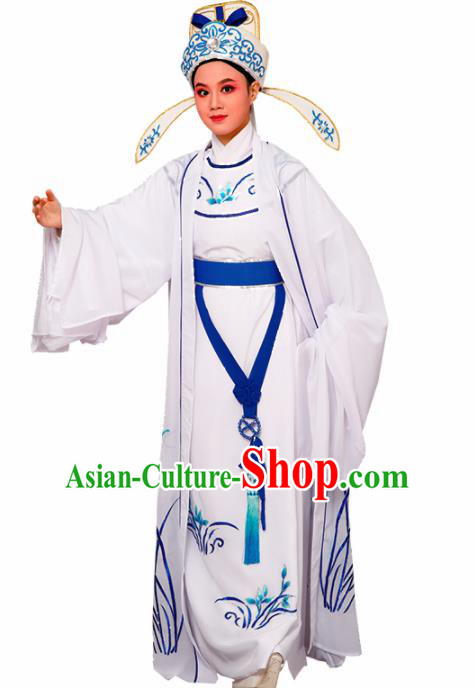 Chinese Traditional Peking Opera Embroidered Orchid White Robe Beijing Opera Niche Costume for Men