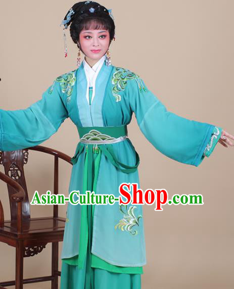 Chinese Traditional Shaoxing Opera Swordswoman Green Dress Beijing Opera Hua Dan Embroidered Costume for Women