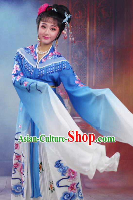 Chinese Traditional Huangmei Opera Peri Embroidered Royalblue Dress Beijing Opera Hua Dan Costume for Women