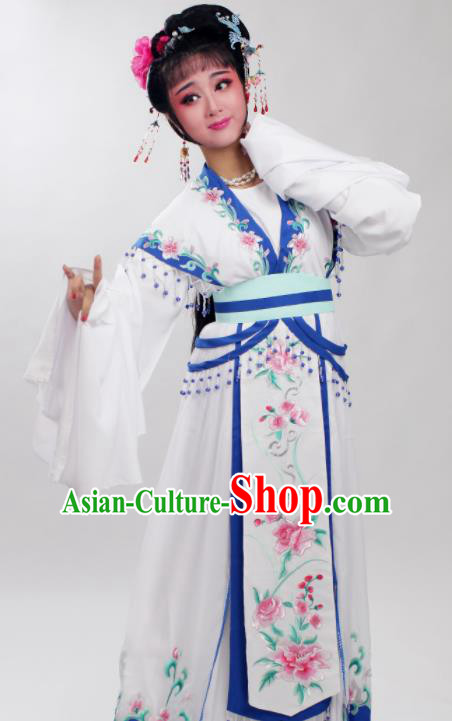 Chinese Traditional Huangmei Opera Embroidered Blue Peony Dress Beijing Opera Hua Dan Costume for Women