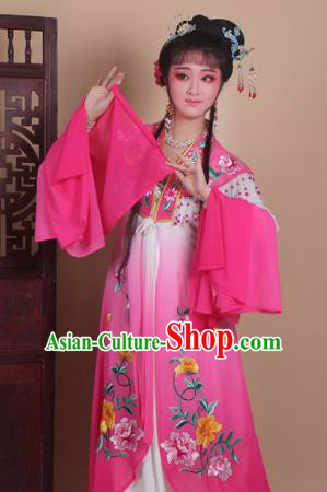 Chinese Traditional Huangmei Opera Actress Embroidered Rosy Dress Beijing Opera Hua Dan Costume for Women