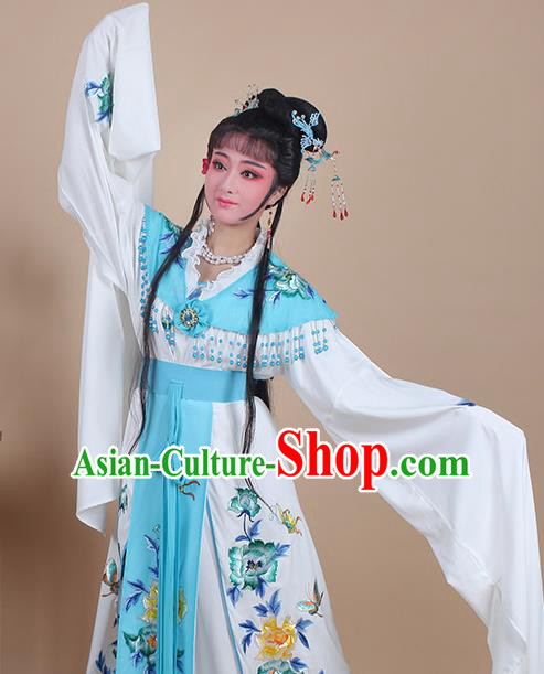 Chinese Traditional Shaoxing Opera Nobility Lady Embroidered Blue Dress Beijing Opera Hua Dan Costume for Women