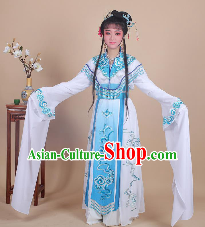 Chinese Traditional Shaoxing Opera Peri Embroidered Blue Dress Beijing Opera Princess Hua Dan Costume for Women