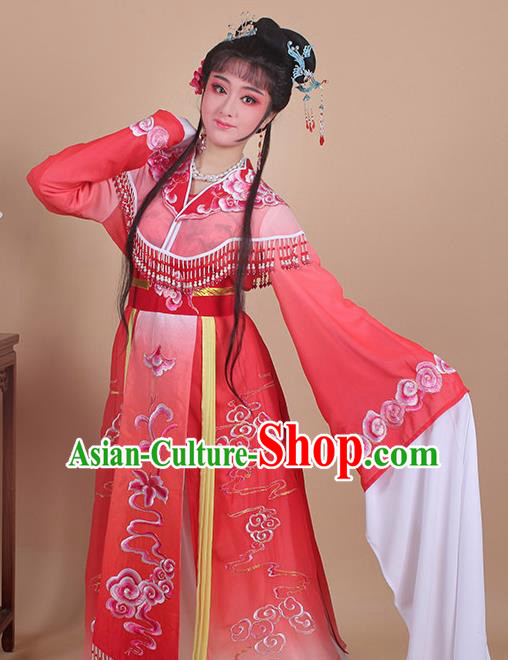 Chinese Traditional Shaoxing Opera Peri Embroidered Red Dress Beijing Opera Princess Hua Dan Costume for Women