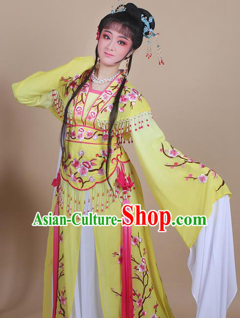 Chinese Traditional Shaoxing Opera Embroidered Plum Blossom Yellow Dress Beijing Opera Princess Hua Dan Costume for Women