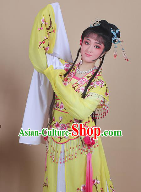 Chinese Traditional Shaoxing Opera Embroidered Plum Blossom Yellow Dress Beijing Opera Princess Hua Dan Costume for Women