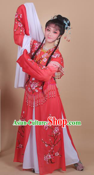 Chinese Traditional Shaoxing Opera Embroidered Plum Blossom Red Dress Beijing Opera Princess Hua Dan Costume for Women