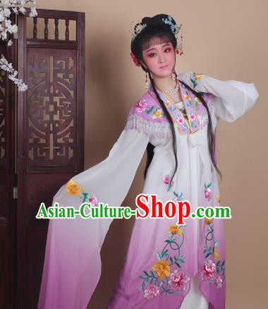 Chinese Traditional Huangmei Opera Actress Embroidered Purple Dress Beijing Opera Hua Dan Costume for Women