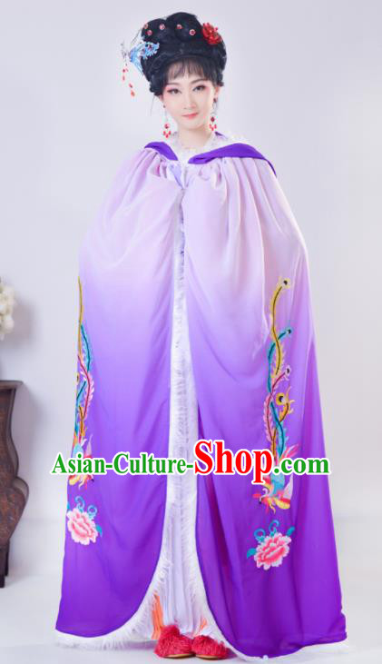 Chinese Traditional Shaoxing Opera Embroidered Purple Cloak Beijing Opera Princess Hua Dan Costume for Women