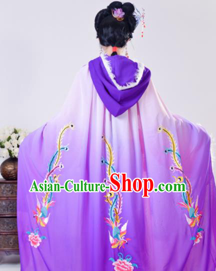 Chinese Traditional Shaoxing Opera Embroidered Purple Cloak Beijing Opera Princess Hua Dan Costume for Women