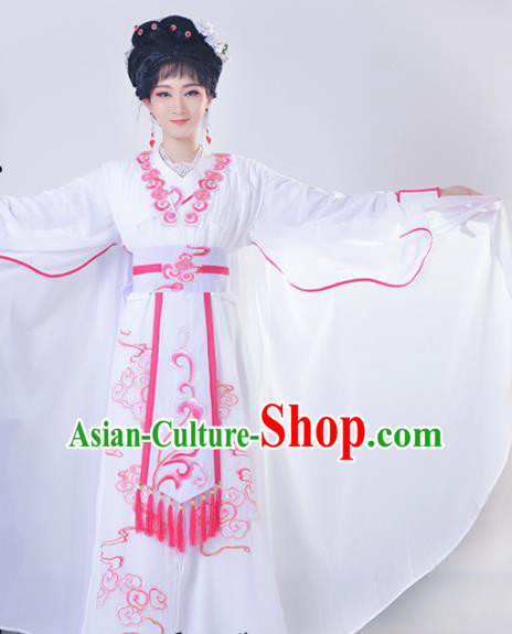 Chinese Traditional Shaoxing Opera Swordswoman Embroidered White Dress Beijing Opera Princess Hua Dan Costume for Women