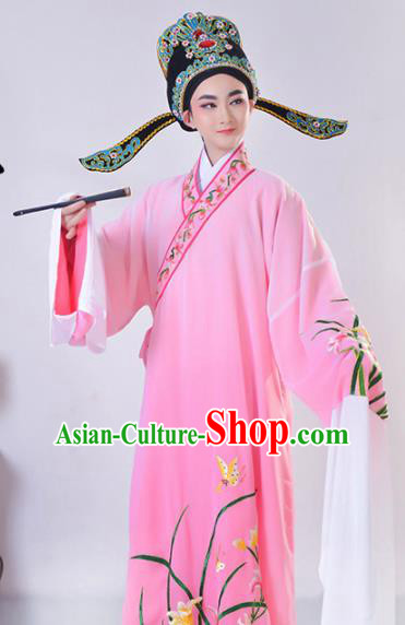 Chinese Traditional Peking Opera Gifted Scholar Embroidered Orchid Pink Robe Beijing Opera Niche Costume for Men