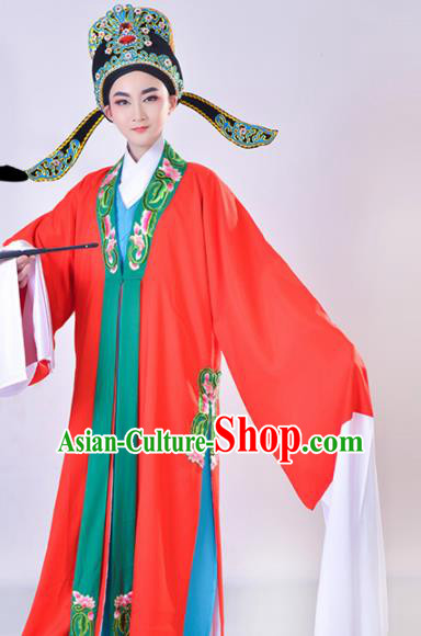 Chinese Traditional Peking Opera Gifted Scholar Embroidered Red Robe Beijing Opera Niche Costume for Men