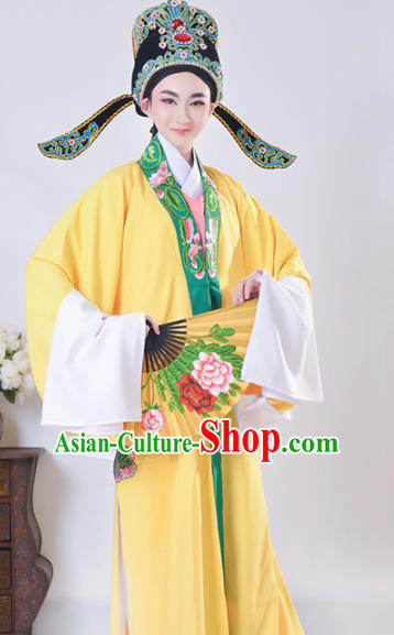 Chinese Traditional Peking Opera Gifted Scholar Embroidered Yellow Robe Beijing Opera Niche Costume for Men