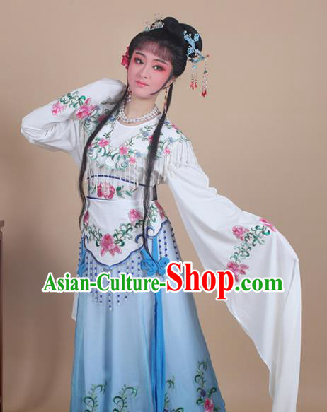 Chinese Traditional Huangmei Opera Nobility Lady Embroidered Blue Dress Beijing Opera Hua Dan Costume for Women