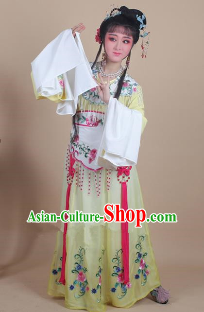 Chinese Traditional Huangmei Opera Nobility Lady Embroidered Yellow Dress Beijing Opera Hua Dan Costume for Women