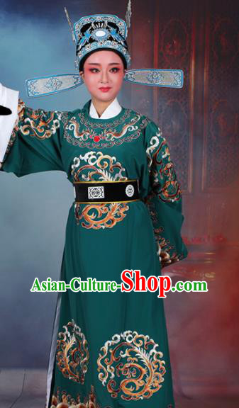 Chinese Traditional Peking Opera Number One Scholar Green Embroidered Robe Beijing Opera Niche Costume for Men