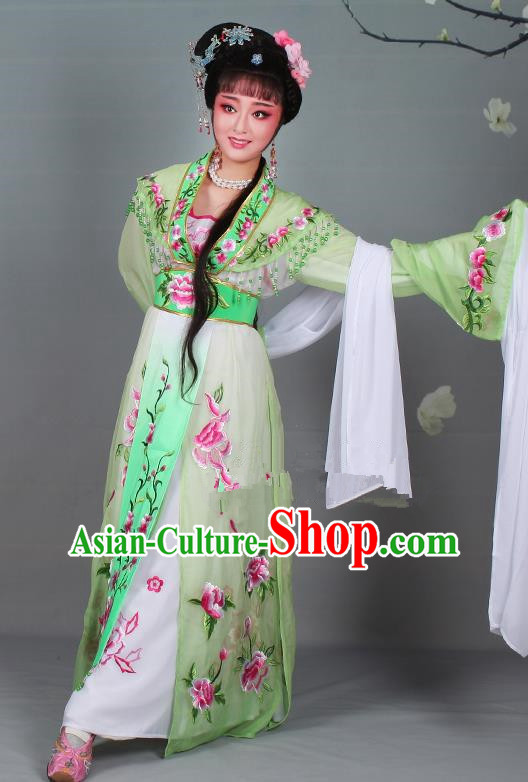 Chinese Traditional Shaoxing Opera Hua Dan Embroidered Green Dress Beijing Opera Nobility Lady Costume for Women