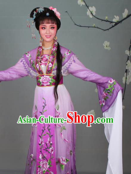 Chinese Traditional Shaoxing Opera Hua Dan Embroidered Purple Dress Beijing Opera Nobility Lady Costume for Women