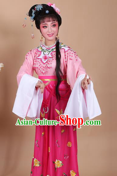 Chinese Traditional Shaoxing Opera Zhu Yingtai Rosy Dress Beijing Opera Hua Dan Embroidered Costume for Women