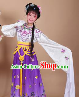 Chinese Traditional Shaoxing Opera Zhu Yingtai Purple Dress Beijing Opera Hua Dan Embroidered Costume for Women