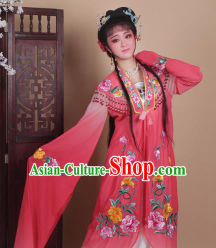 Chinese Traditional Huangmei Opera Actress Embroidered Rosy Dress Beijing Opera Hua Dan Costume for Women