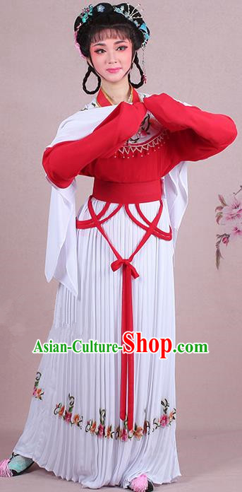 Chinese Traditional Shaoxing Opera Young Lady Embroidered Red Dress Beijing Opera Maidservants Costume for Women